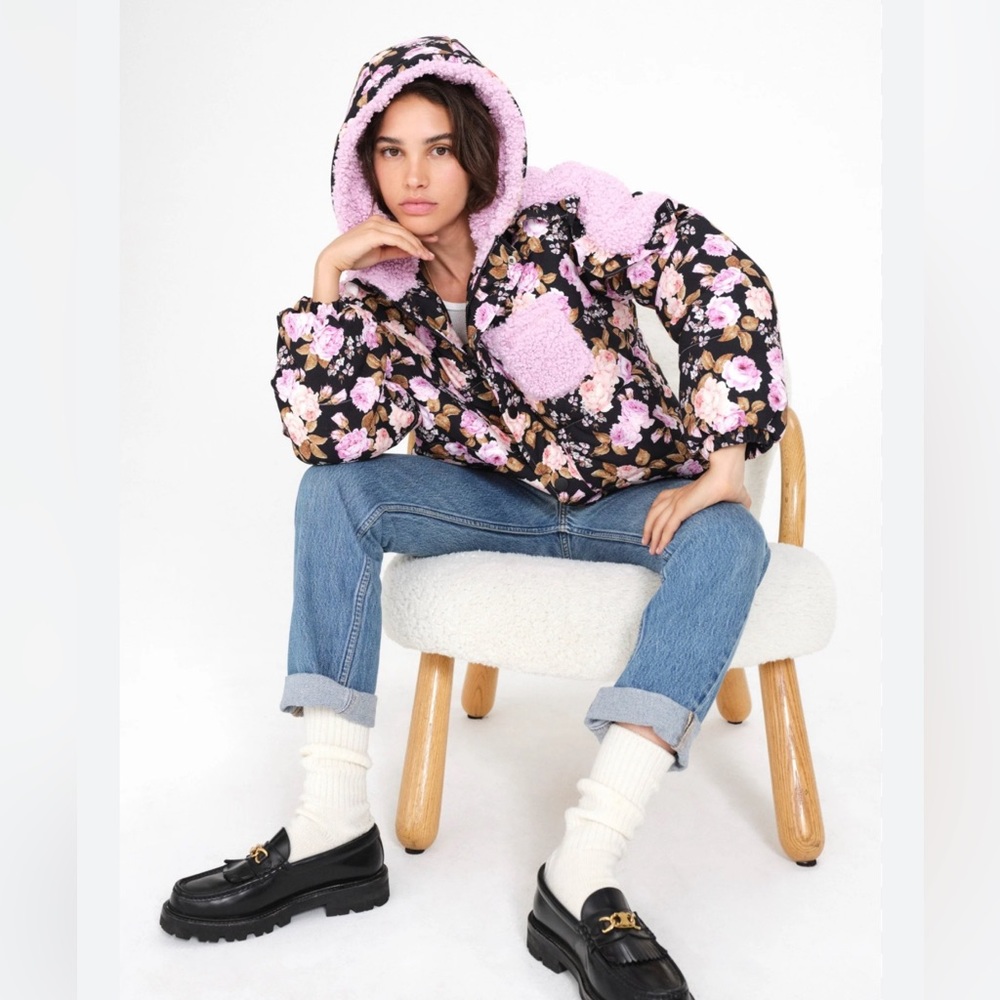 For Love And Lenons Ruffles & Fleece Floral Print Coat